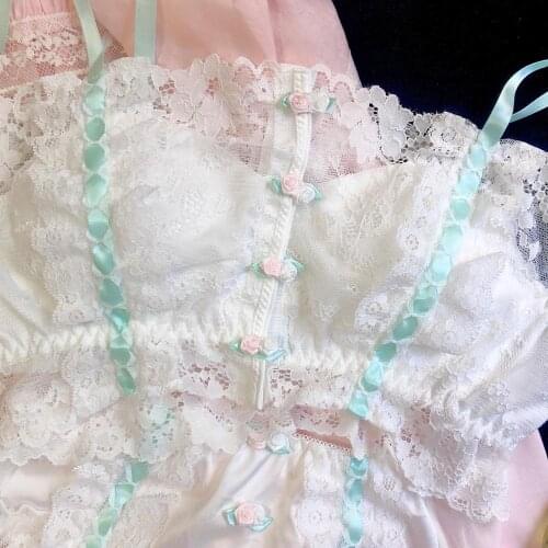 Retro Flower Bra Set Fairy Lace Yarn Without Steel Rings Sweet Cute Underwear Ribbon Bow Fresh Comfortable Lingerie Panties