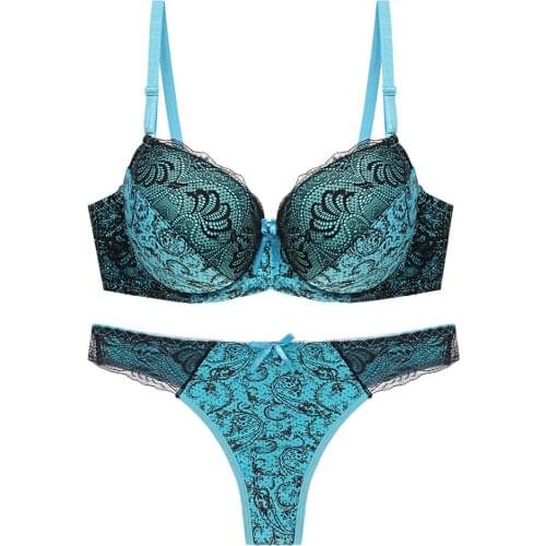 Fashion sexy women lingerie set lace print matching underwear large size underwear bra and panty set