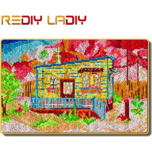 Latch Hook Rug Crochet Floor Mat Cottage Tapestry Kits Acrylic Yarn Pre-Printed Canvas Cushion DIY Carpet Rug Arts & Crafts