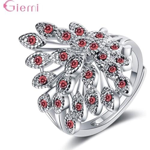 Creative Simple 925 Sterling Silver Peacock Adjustable Size Finger Jewelry Gift Popular AAA Zircon Rhinestone Opening Rings