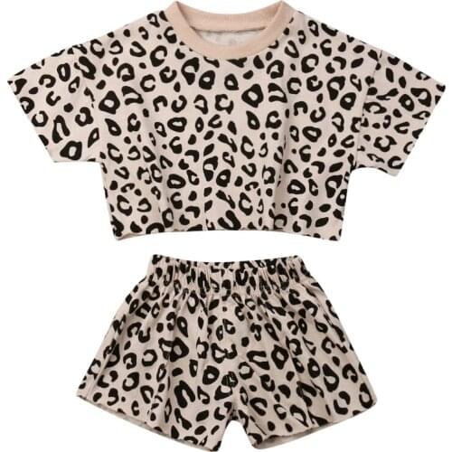 1-5Years Toddler Kid Girls Clothes Set Leoprad Short Sleeve T-shirt + Shorts Outfits Fashion Children Kid Girls Costumes Summer