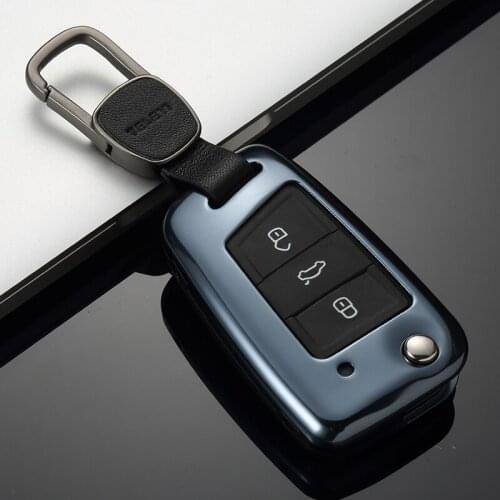 Charm Aluminum Alloy Key Shell + Key Chain Protective Case Cover Skin For Volkswagen VW NEW Passat 2017 2018 Car Gift Accessory