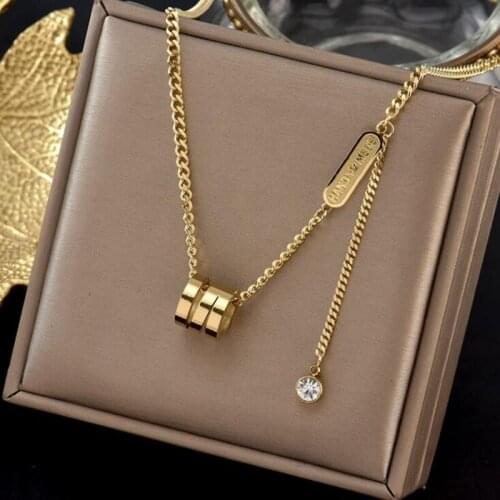 2021 New Design Sense Spiral Cylinder Titanium Steel Gold Necklace For Woman Korean Fashion Jewelry Gothic Girls Clavicle Chain