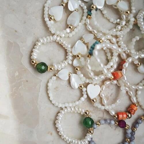 Handmake Freshwater Pearls Rings for the Women Adjustable Irregular Natural Stone Pink Cystal Green Aventurine Crystal Ring