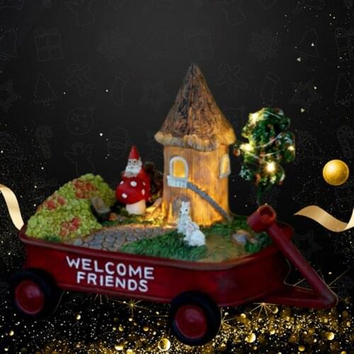 Resin Figurine Solar Lamp Santa Carriage House Figure Sculpture Solar Lights Night Garden Outdoor Interior Decoration