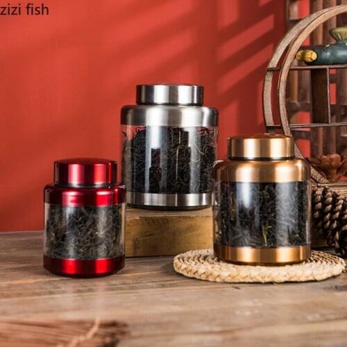 Transparent Plastic Stainless Steel Tea Caddy Sealed Jar Home Storage Tank Tea Box Moisture-proof Tea Container Decorative Jar