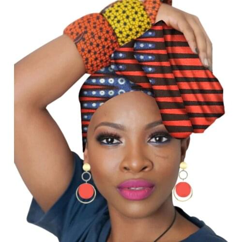 Sale! 2021 Fashion African Head Scarf And Earrings 2 Pieces Set Women African Clothing Bazin Rich Headwear Wax Ankara Hairband