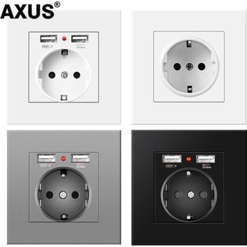 AXUS Wall USB Power Socket Dual USB 5V 2A Charging Port Outlet PC Panel smart LED Indicator on/off socket with USB EU Standard