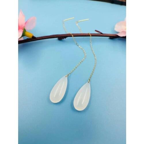 SHILOVEM 18k yellow gold Natural white Jasper drop earring classic fine Jewelry women wedding gift new 8*18mm yze081802hby