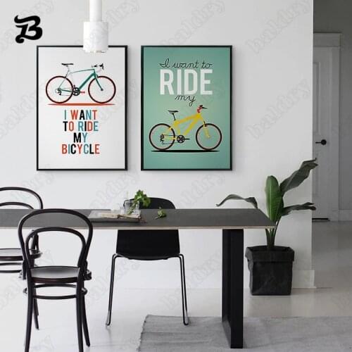 Modern Home Decoration Bicycle Wall Art Canvas Painting Riding Bike Cartoon Posters Wall Pictures for Living Room Bedroom
