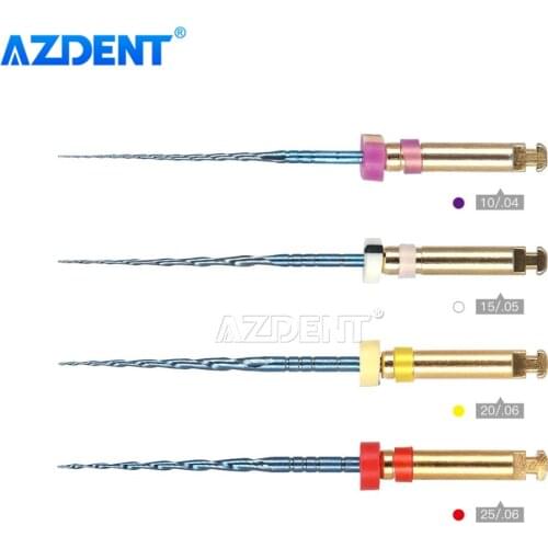 AZDENT Dental Engine Use NiTi Rotary File Endo Root Canal Heat Activated Operating Instruments 25mm #10-25 4 files/Pack