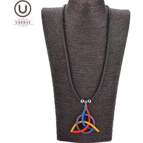 UKEBAY New Multicolor Pendant Necklaces For Women Geometric Statement Necklace Jewelry Handmade Rubber Jewellery Vintage Chains