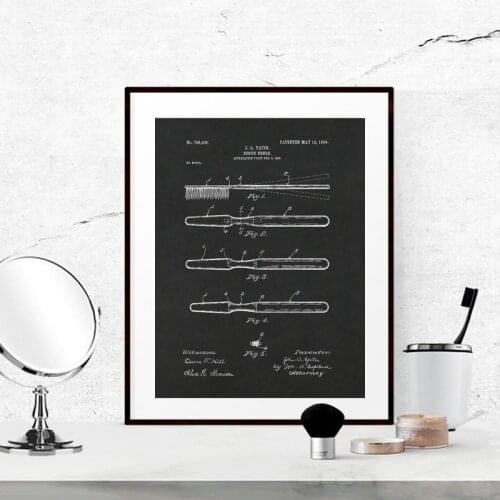 1904 Toothbrush Patent Vintage Posters and Prints Bathroom Decor Retro Wall Art Canvas Painting Pictures Washroom Toilet Decor