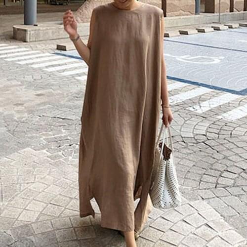 Plus Size Vintage Women Long Dresses Straight Plain Split Maxi Dress