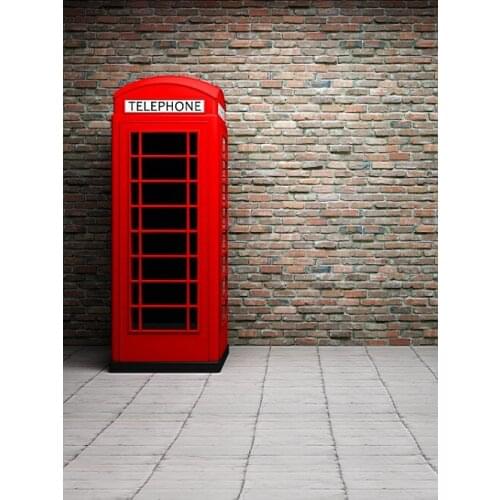 VinylBDS Brick Wall Photo Background 10x10ft Pavilion Telephone Wall Photography Backdrops Washable Photography Backdrop 3317 LK