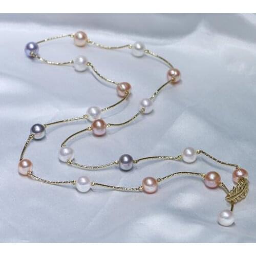 Jewelry ADJUSTABLE NECKLACE 14K Gold injection freshwater pearl Bow Necklace, nearly round