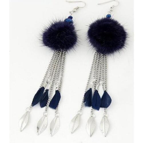 Topkeeping Brand Women Fashion Jewelry Hairball Tassel Feather Dangle Earrings Girls Ethnic Boho Accessories Retro Drop Earrings