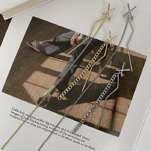 2020 New Vintage Gold Sliver Color Bar Long Chain Tassel Drop Earrings for Women Cross Geometric Korean Earring Fashion Jewelry