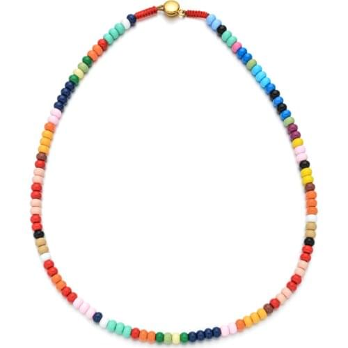 New Boho Bohemian Choker Handmade Rainbow Beads Necklace Candy Color Bead Satellite Necklace Women Fashion Jewelry Necklaces