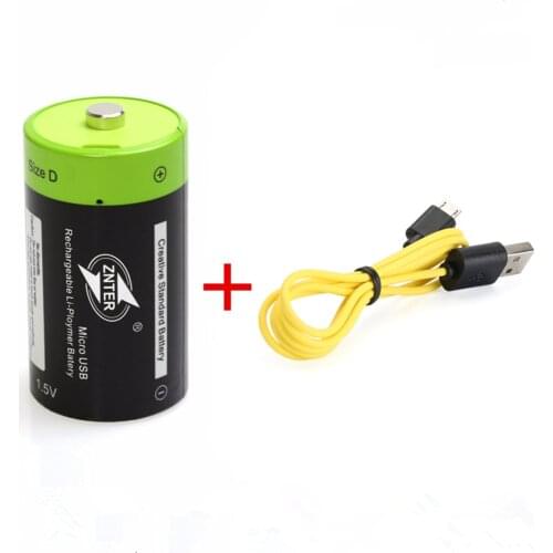 ZNTER 1.5V 4000mAh USB rechargeable battery D polymer lithium battery + 1PCS Micro USB charging cable