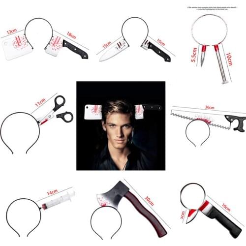 1PCS Plastic Fake Knife With Blood Through Head Tricky Toys Bayonet Knife Party Games For Kids Scary Halloween Decoration Props