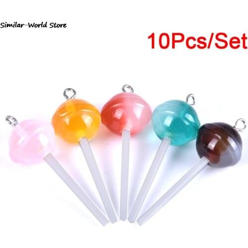 10Pcs Simulated Resin Sugar Candy Lollipop Charms Cabochon Decoration Craft Ornament Fittings DIY Pendant Jewelry Material