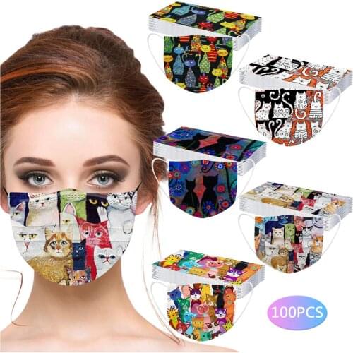 100pcs Cartoons Printed Disposable For Adults 3ply Prevention Ear Loop ermascarilla Monder Scarf Halloween Cosplay MasK