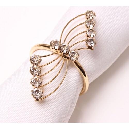 12pcs Exquisite diamond-encrusted golden napkin ring Wedding napkin ring Hotel wedding party table decoration mouth cloth ring