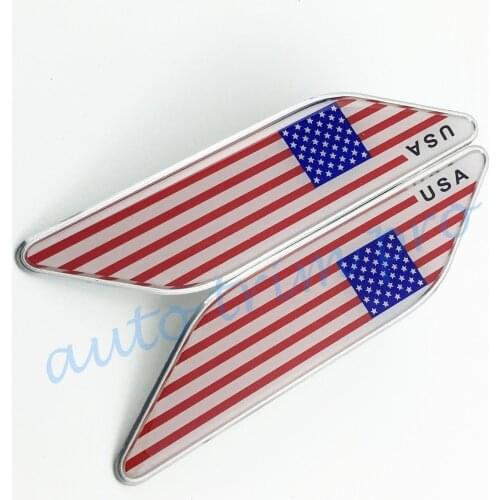 2pcs Chrome Car Motor Door Fender Trim 3D Sticker Decal America US United States Country Flag Logo Emblem Badge Decoration