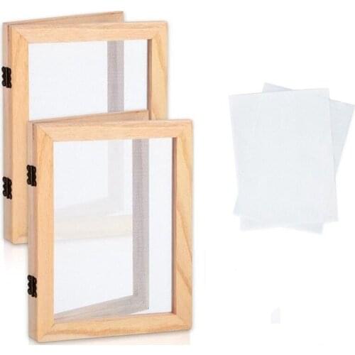 2 Pack Wooden Paper Making Mould Wooden Papermaking Frame with Mesh and Cloth, Screen Printing Frame for DIY Paper Craft