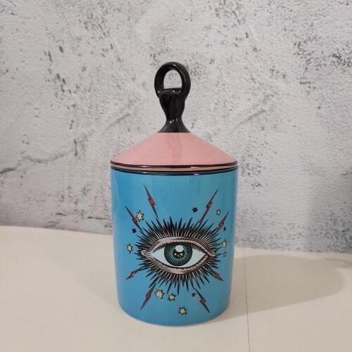 Big Eyes Design Jar Hands with Lids Ceramic Decorative Cans Candle Holder Storage Cans Home Decorative Box Makeup Dec Jar