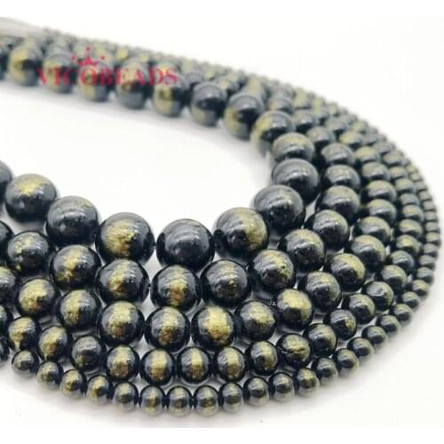 Natural Round Loose Golden Rainbow Jades Stone Beads 4 6 8 10 12mm DIY Gold Black Color Stone Beads For Jewelry Making 15