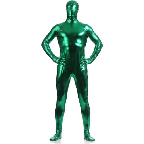 Fullbody Zentai Costume Shiny Metallic Mens Tight zentai Bodysuit Halloween Costume Custom Made Available Dark Green