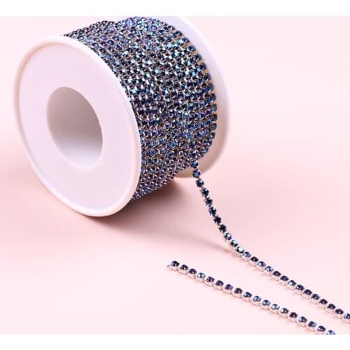 10 Yard / Roll Strass Silver Base Densify Claw 2mm-3mm Rhinestones Cup Chain For Dress Decro