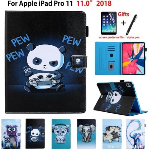 Case For iPad Pro 11 Pro11 2018 Smart Cover A1980 A1979 A1934 A2013 Funda Tablet Animal Painted Silicone PU Leather Shell +Gift