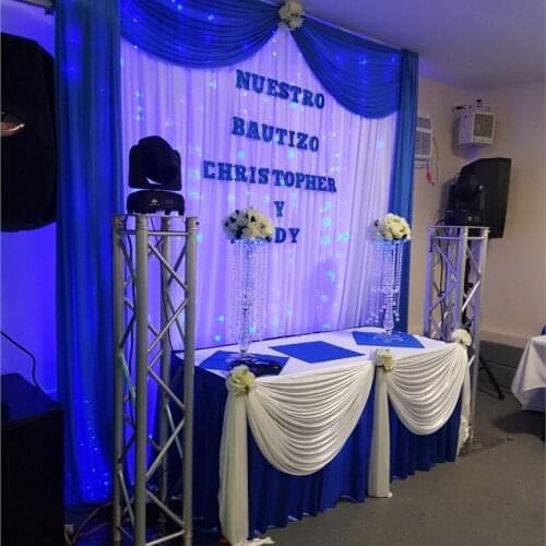 Pure White Wedding Backdrop with royal blue swags stage drape Curtain For wedding decoration 10ft x 10ft