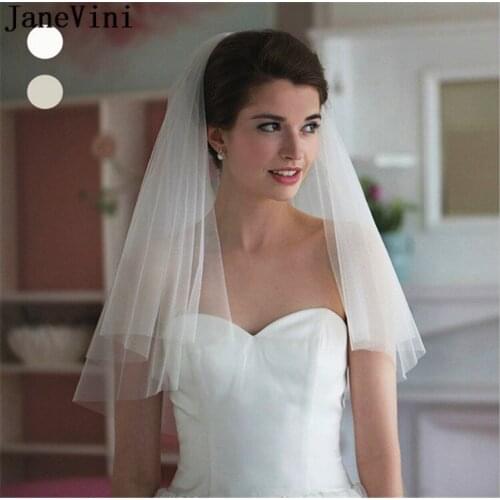 JaneVini Simple Short Wedding Veil 2 Layers Brides Veil Soft Tulle Elbow Length 1.5M Bridal Veils Cheap Wedding Accessories New