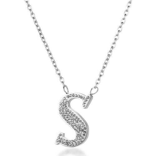 Stainless Steel Zircon Stone Letter S Initials Pendant Necklace Minimalism Simple Women Jewelry Gift For Him