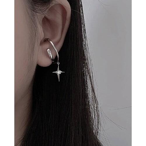 Punk Minimalist Crystal Cross Star Ear Clip for Women Fashion Non-piercing Unusual Ear Rings Jewelry Cool Clip on Earrings Party