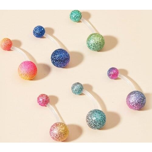 Matte Ball Arcylic Belly Button Ring Mix Color Double Barbell Navel Piercing Ring Belly Piercing Steel Navel Piercing