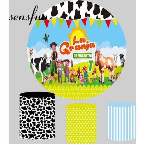 Round Circle La Granja De Zenon Backdrops For Photography Farm Animals Kids 1st Birthday Party Backgrounds Plinth Covers