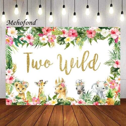 Mehofond Photography Background Girl Two Wild Flowers Jungle Safari Animals Birthday Party Backdrop Photocall Photo Studio Props