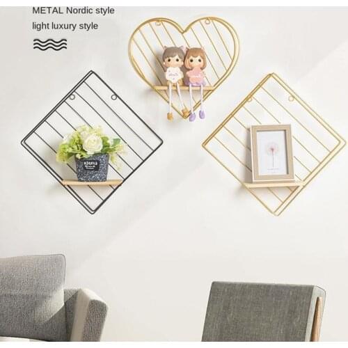 Metal Wall Floating Shelf Rack Bookshelf Organizer Holder Geometric Kitchen