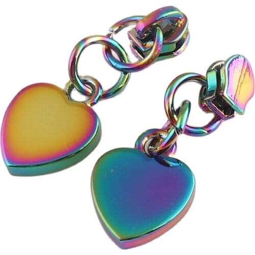 10 pcs Metal Rainbow color Fashion zipper sliders pulls zipper heads alloy for bag backpack Sewing Accessories Handmade tools