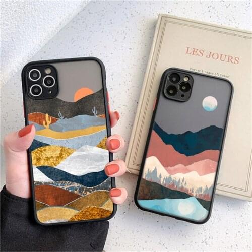 Fashion Landscape Painting Case For iPhone 11 Pro Max XS Max XR X 12 Mini 7 8 Plus SE 2020 Matte Bumper Shockproof Clear Cover