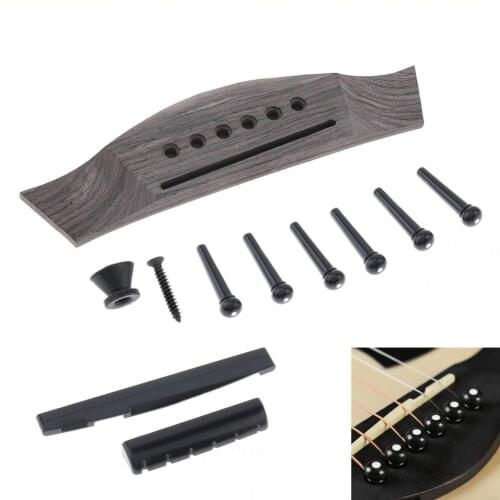 1 Set Rosewood Acoustic Guitar Bridge + Bridge Pins/ Saddle / Nut Saddle Guitar Parts for 40 41 Inch Acoustic Folk Guitar