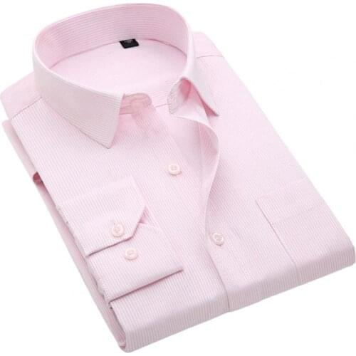 2021 Mens Business Casual Long Sleeved Shirt Formal Shirt Striped Pocket Lapel Buttons Slim Male Social Dress Shirts Streetwear