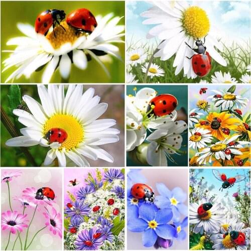 5D DIY Diamond Painting Flowers Ladybug Cross Stitch Kit Full Drill Square Embroidery Mosaic Picture Of Rhinestones Home Decor