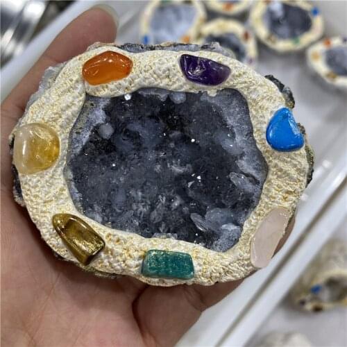 Natural White Agate Geode Slice Quartz Crystal Cluster Cave Specimen Divination Chakra Energy Minerals Reiki Healing Fenshui