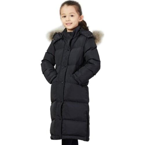 New Down Jacket Boys and Girls Fur Collar Thickening Fashionable Children Knee Oversized Children Winter Coat Down Jacket
